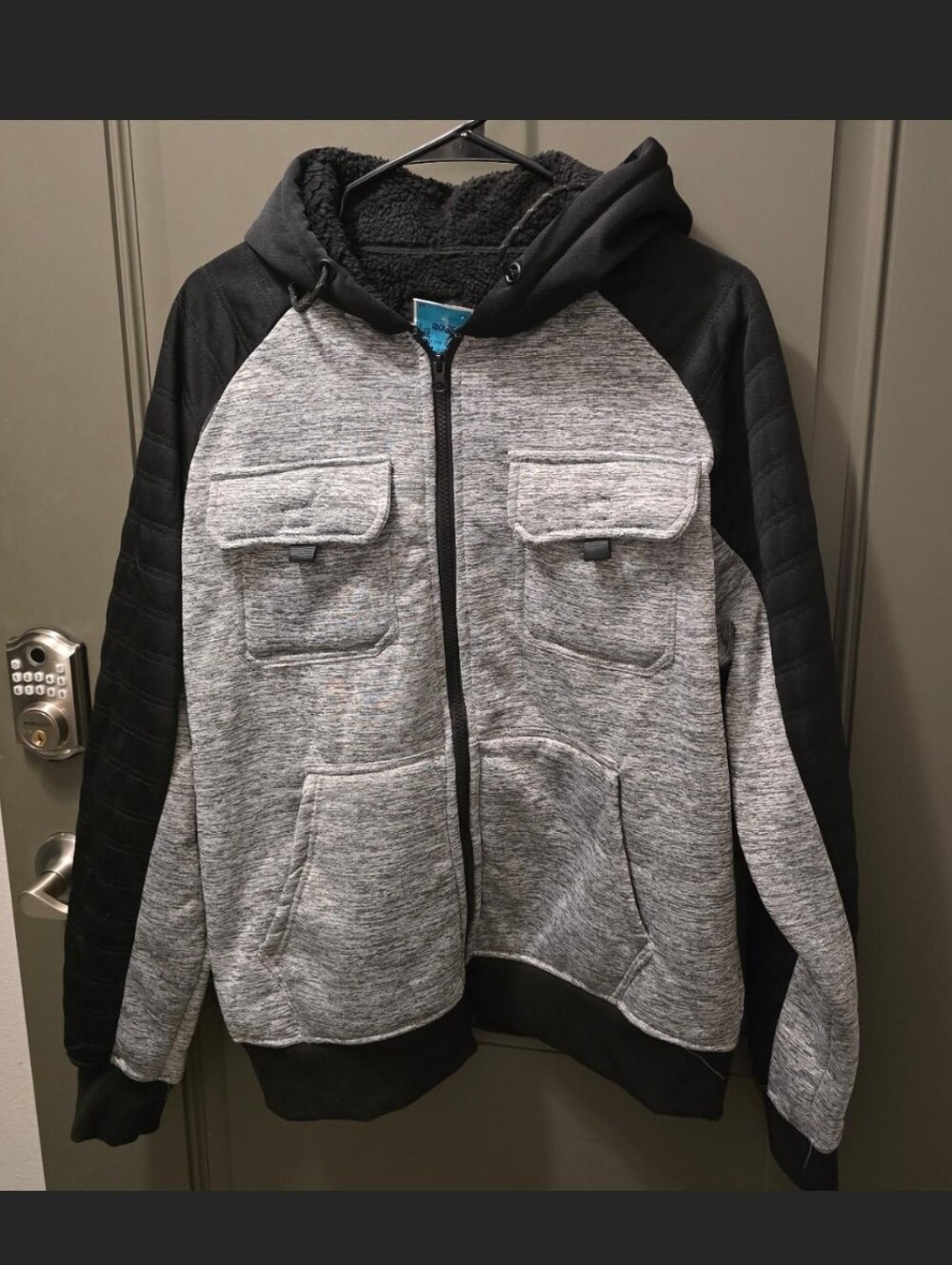 Grey and Black Hooded Zip Jacket